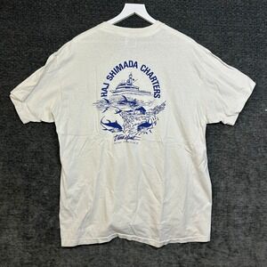Hanes Fishing T-Shirt Mens XL White Good Single Stitch 1994 USA Haj Shimada